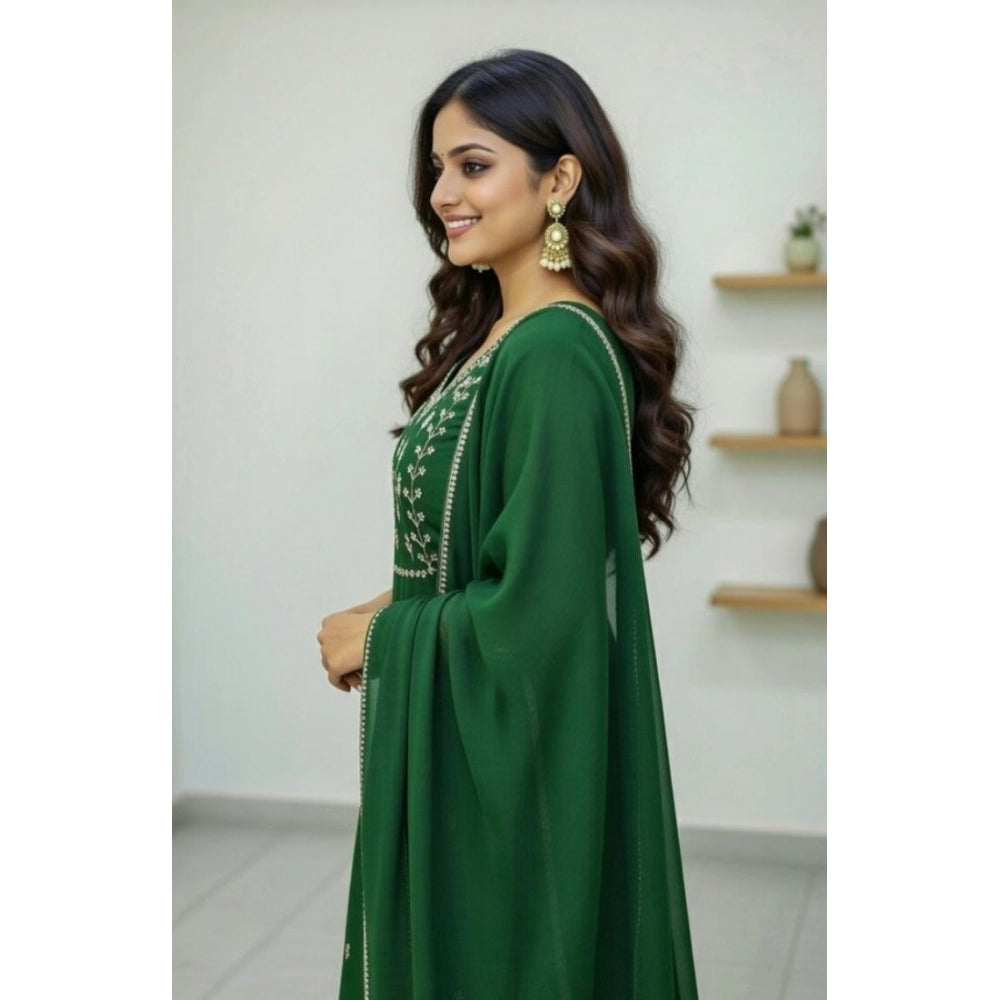 Green Georgette ethnic motif kurti set with pant dupatta, traditional Indian women's wear