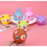 Multi-colored animal-face rubber-PVC stress balls (5-pack) for kids' stress relief, age 3+