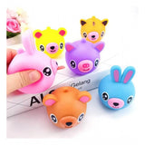 Multicolor animal-face rubber-PVC stress balls (set of 5), perfect for kids' stress relief