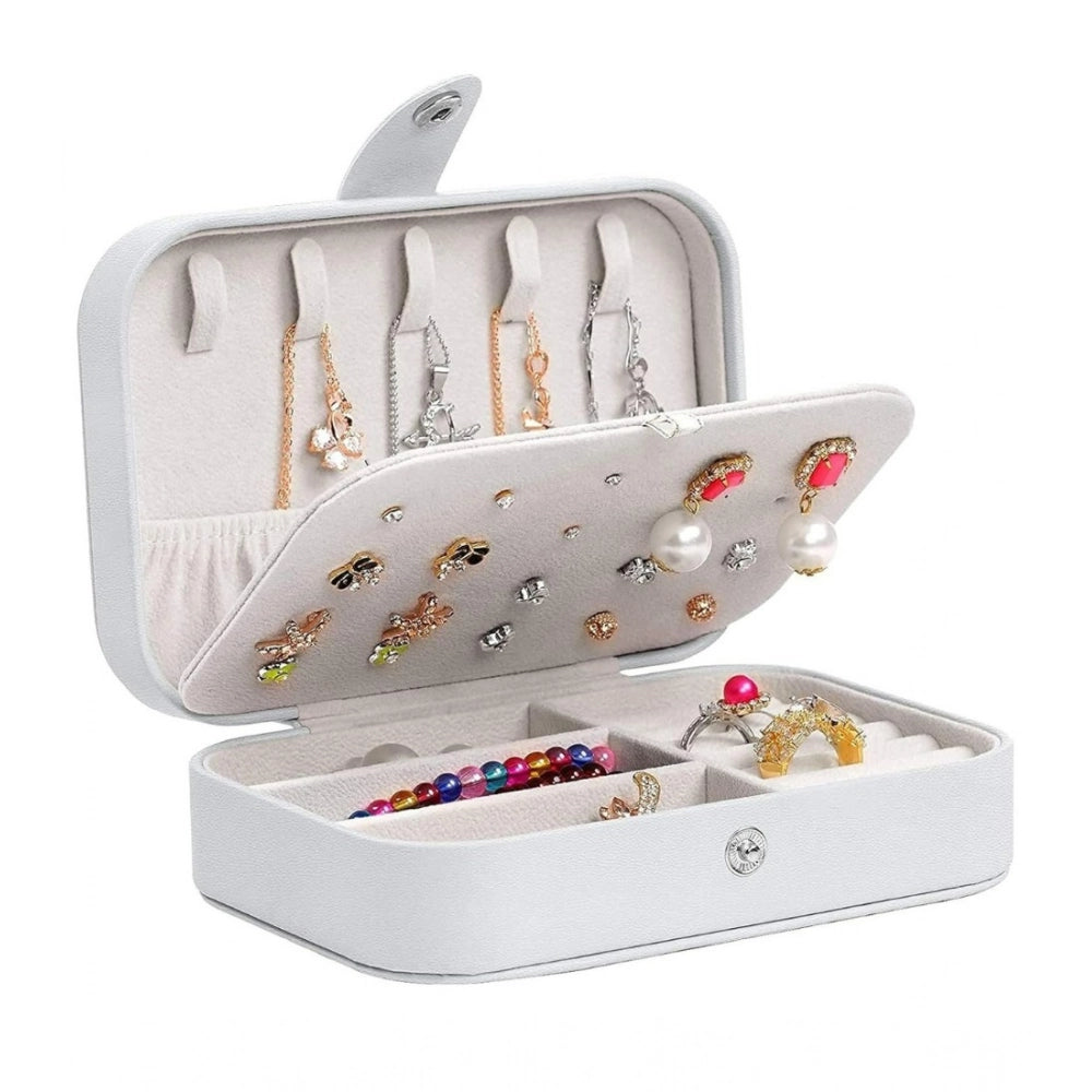 White-Cream PU Leather Solid Jewelry Storage Box for portable jewelry organization