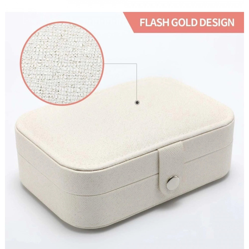 White-Cream PU leather solid jewelry storage box for portability