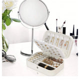 White-cream PU leather solid jewelry storage box for portable organization