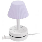 White plastic ribbed shade table lamp with USB charging base & touch control