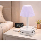 Plastic-LED Ribbed Shade Table Lamp with USB Charging Base (White)