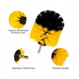 Yellow-black polypropylene power drill scrub brush cleaning set (set of 3)