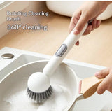 TPR-Plastic Solid Electric Liquid Soap Dispensing Cleaning Brush with Handle (Grey-White)