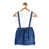Dark blue denim embellished sleeveless skirt for girls, embellished pattern, sleeveless design