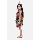 Black chiffon ruffled sleeveless dress for girls, knee-length with round neck