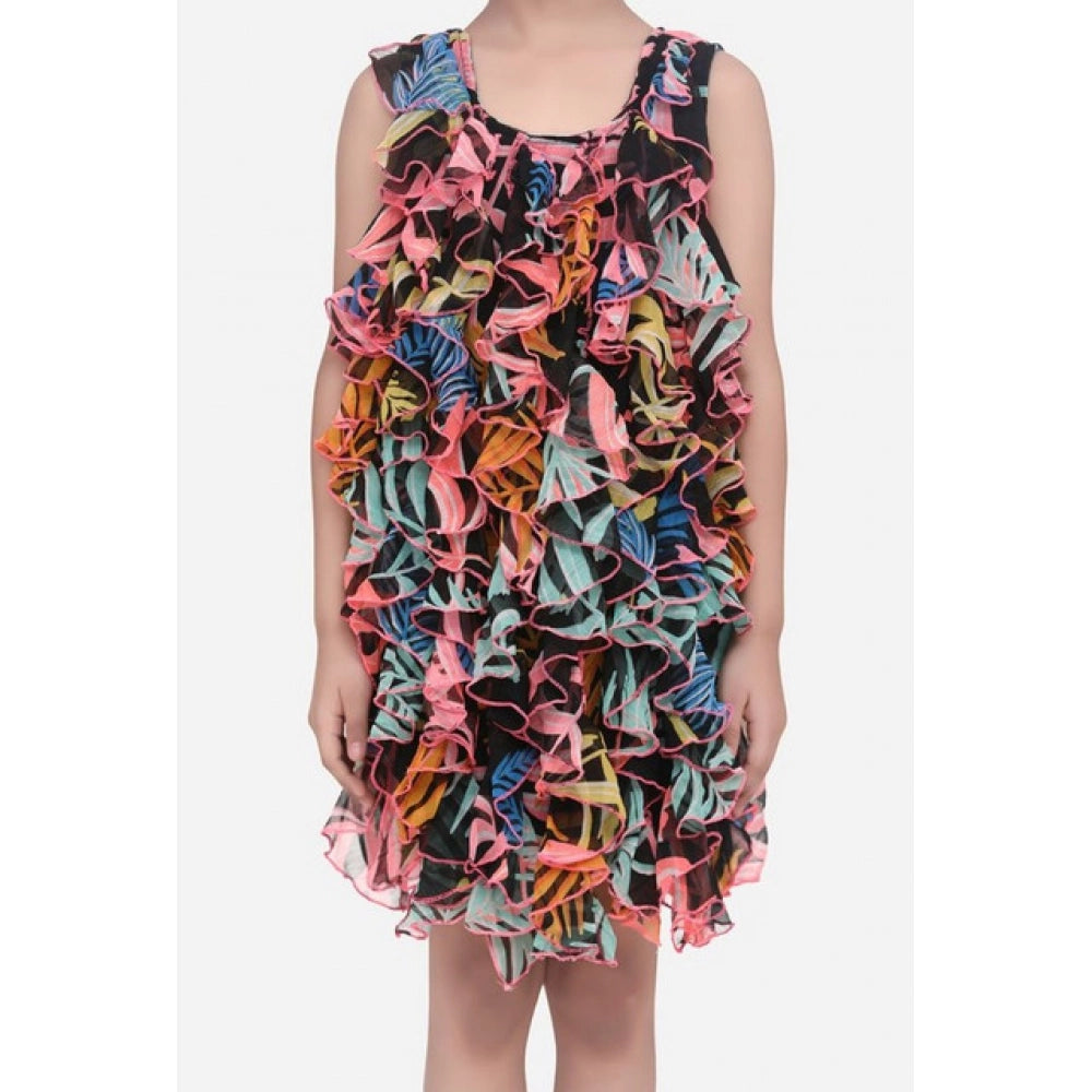 Black chiffon ruffled sleeveless dress for girls, elegant and stylish fashion accessory on mannequin