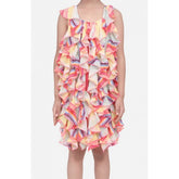 Multicolor chiffon ruffled sleeveless dress for girls, ruffles detail, knee-length, no closure