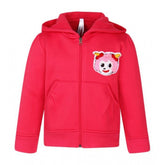 Magenta fleece printed long sleeves hoodie jacket for girls, cozy winter wear with hooded neck