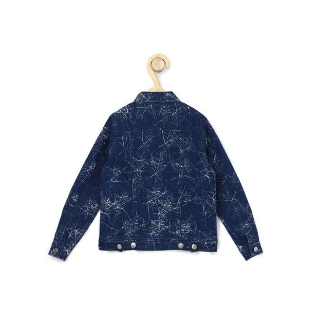 Blue denim flutter jacket with crinkle, girls' washed denim style on hanger