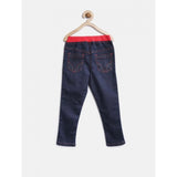 Red-Blue ribbed denim elasticated jeans for girls