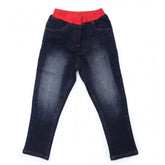 Black denim ribbed elasticated jeans for girls, comfortable fit with stylish ribbing detail