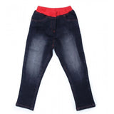 Black denim ribbed elasticated jeans for girls, comfortable fit with stylish ribbing detail
