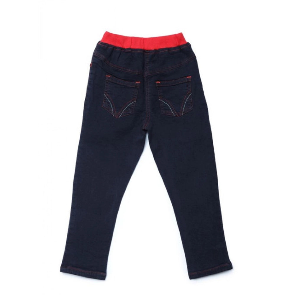 Black denim girl's ribbed elastic jeans, suitable for casual wear