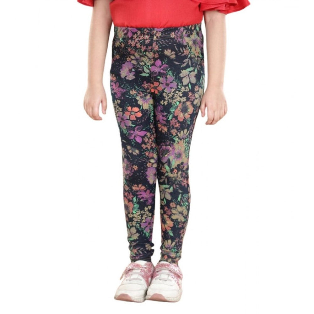 Multi-colored cotton lycra floral elasticated jeggings for girls, comfortable activewear with patterned detail