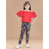 Multicolor floral elasticated jeggings for girls, made of cotton lycra