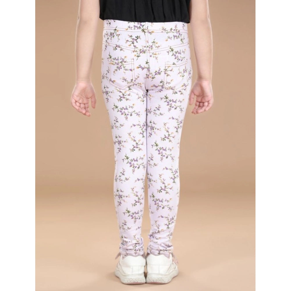 Multicolor floral print cotton lycra elasticated jeggings for girls, comfortable casual wear