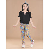 Multicolor cotton lycra floral elasticated jeggings for girls, vibrant flower pattern and comfortable fit