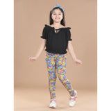 Multicolor cotton lycra floral elasticated jeggings for girls, vibrant flower pattern and comfortable fit