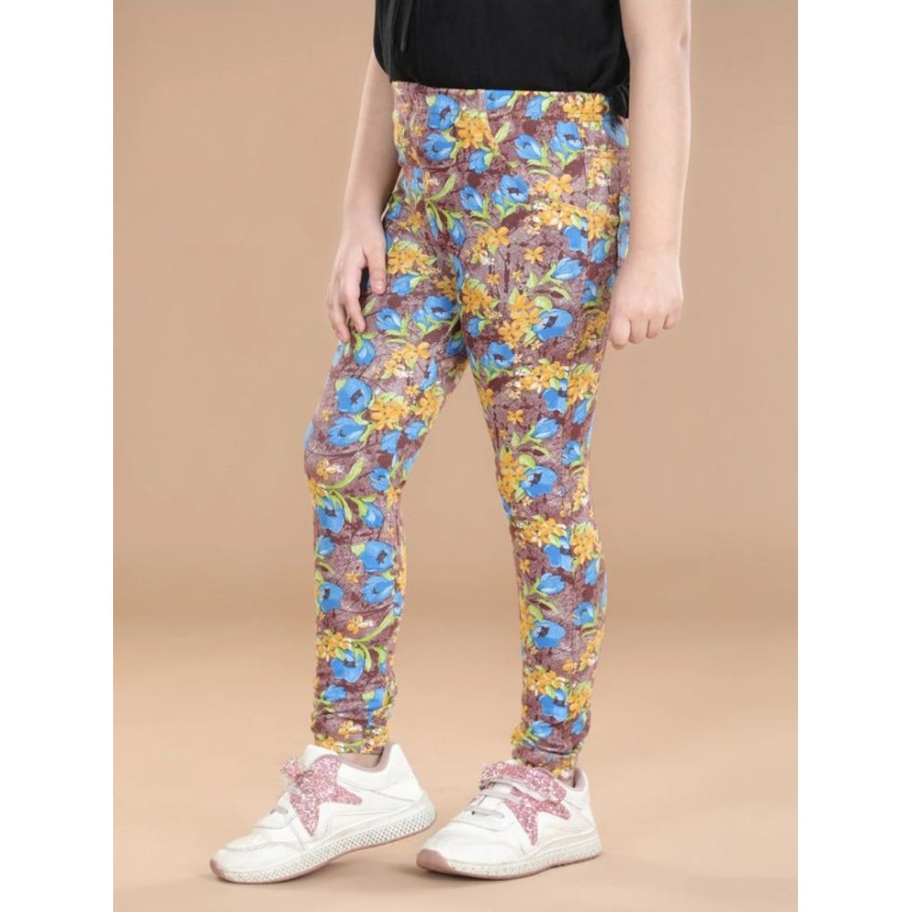 Multicolor cotton lycra floral elasticated jeggings for girls, comfortable activewear with floral pattern