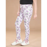 Lavender cotton lycra floral elasticated jeggings for girls, comfortable and stylish clothing with flower pattern