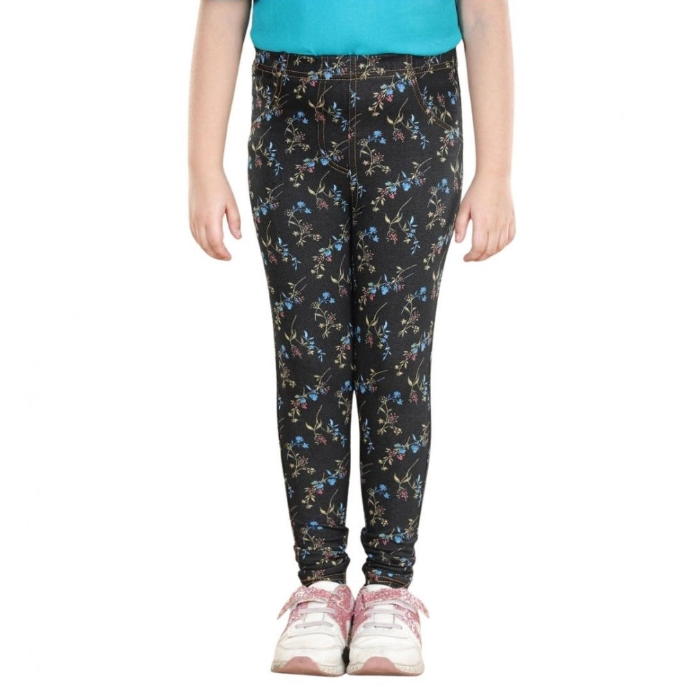 Multi-colored cotton lycra floral elasticated jeggings for girls, perfect for casual wear