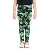 Black-Green floral elasticated cotton lycra jeggings for girls, stylish casual wear