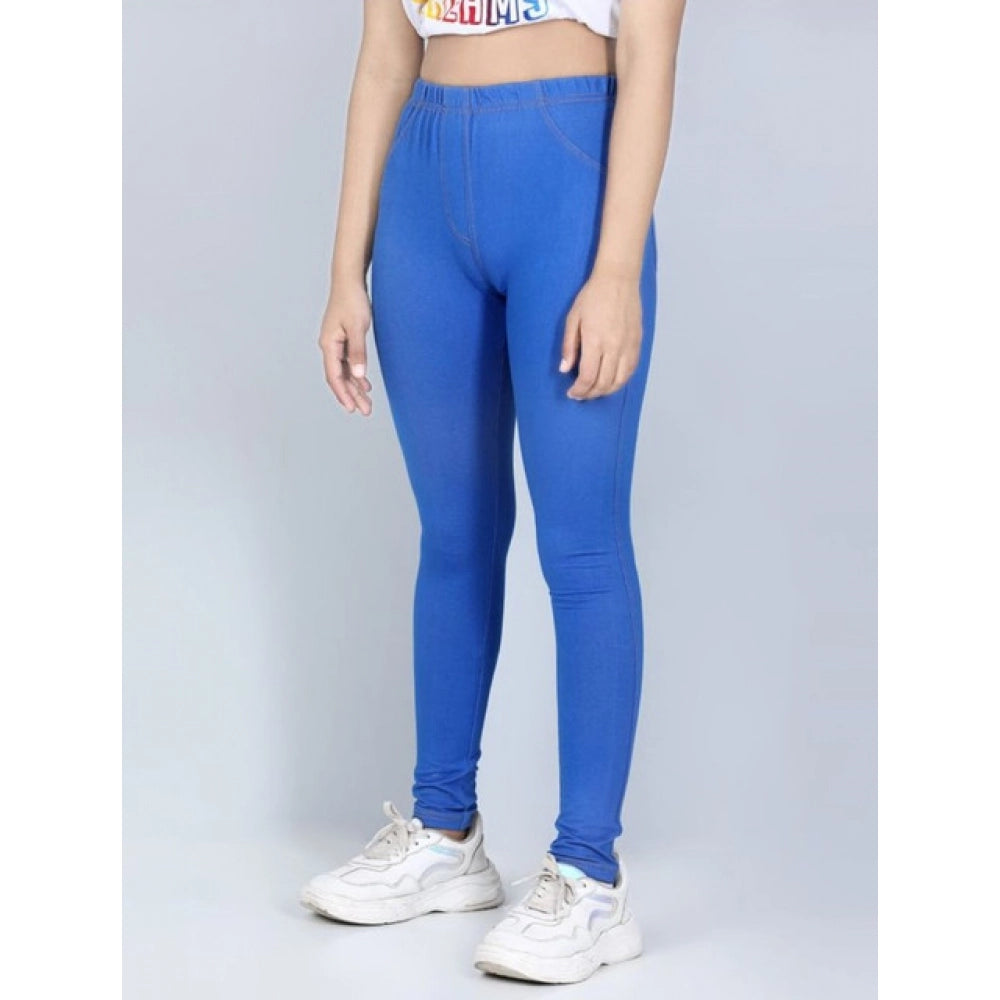 Blue cotton lycra elasticated jeggings for girls