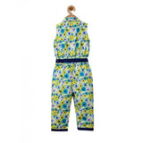Yellow cotton floral sleeveless jumpsuit for girls, casual summer wear