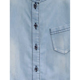 Blue denim embellished sleeveless jumpsuit for girls - embellished denim fashion piece with shirt collar, no sleeves
