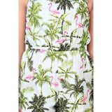 White-green denim embroidered sleeveless jumpsuit for girls, round neck, detailed embroidery on denim fabric