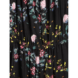Black-Pink rayon floral sleeveless jumpsuit for girls, square neck with floral pattern on display