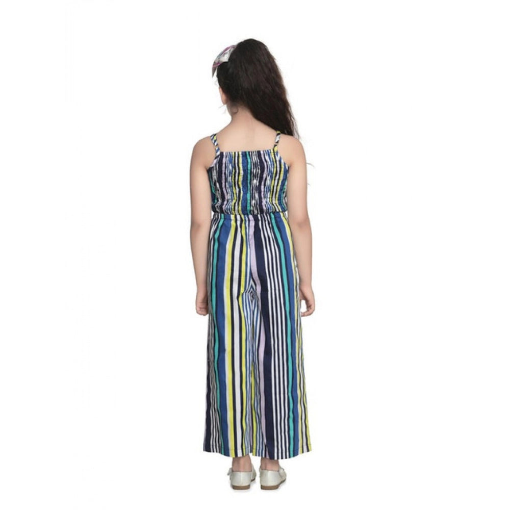 Blue rayon striped sleeveless jumpsuit for girls - square neck, vibrant summer fashion accessory