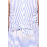 Light Blue striped polyester-cotton blend sleeveless jumpsuit for girls, square neckline