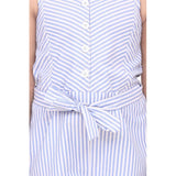 Light Blue striped polyester-cotton blend sleeveless jumpsuit for girls, square neckline