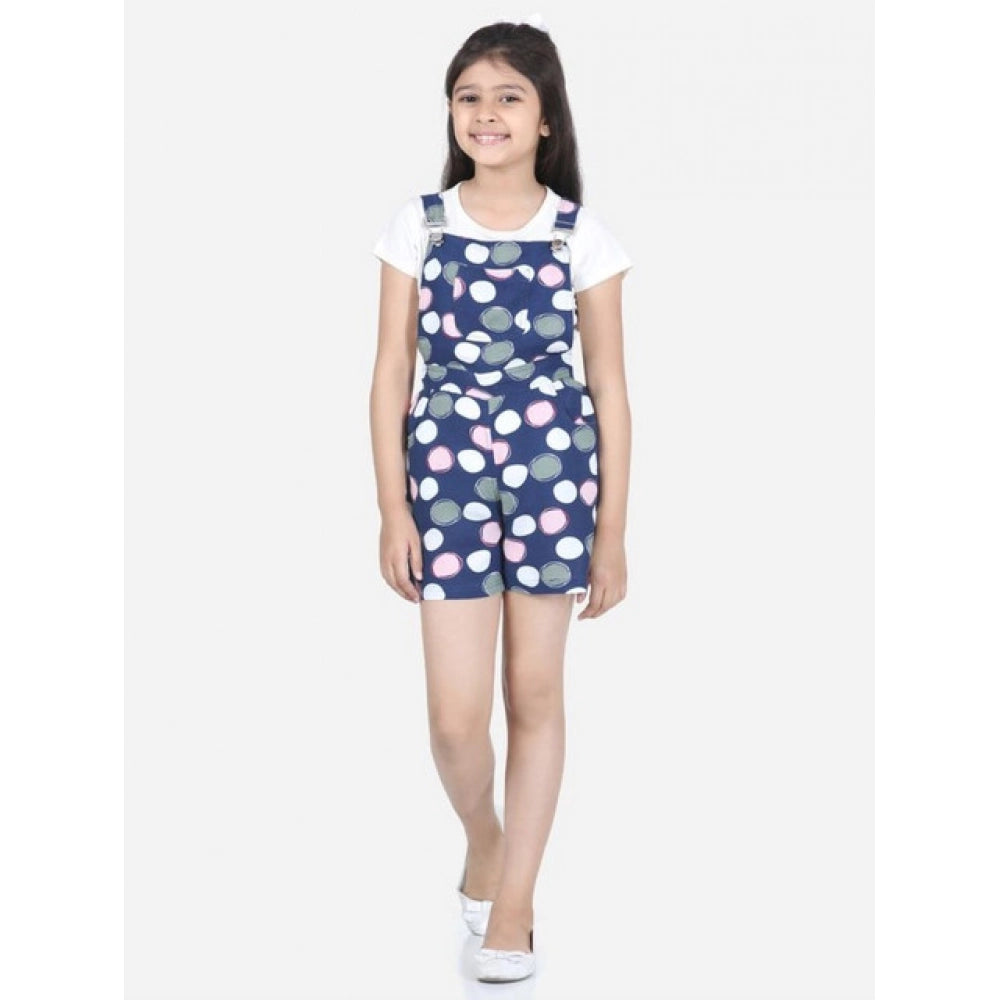 Blue-Pink rayon polka sleeveless jumpsuit for girls, square neck, vibrant pattern on display