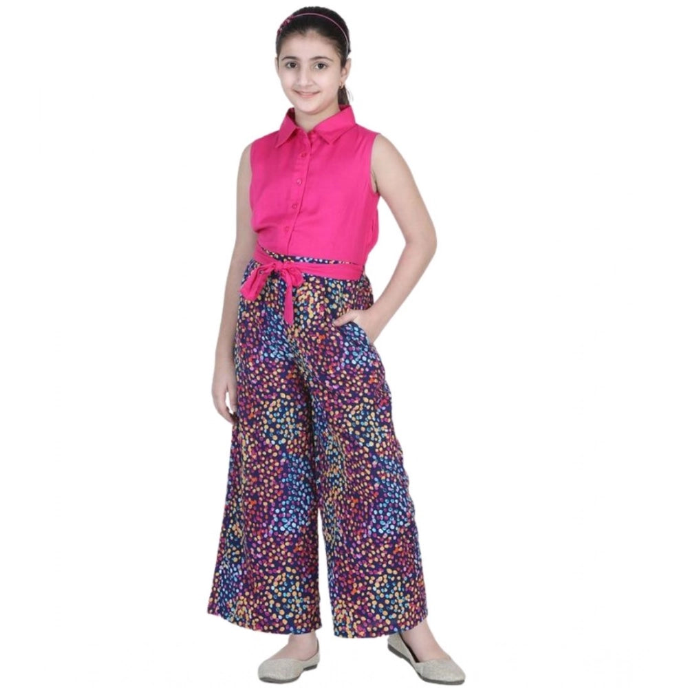 Multicolor rayon bodice sleeveless jumpsuit with polyester crepe, color block design on model
