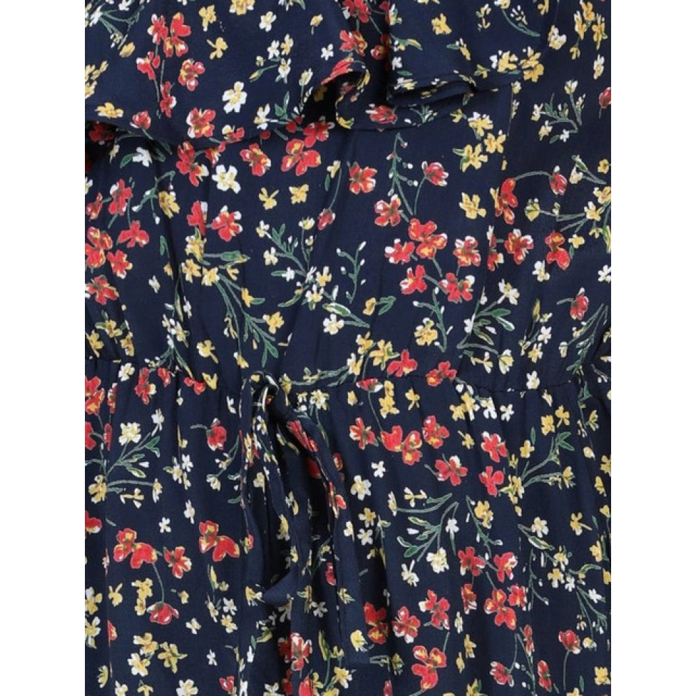 Multicolor polyester moss floral sleeveless jumpsuit for girls, vibrant floral pattern on display