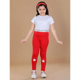 Red cotton lycra girl's star print elasticated leggings, comfortable activewear for play