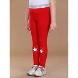 Red cotton lycra star print elasticated leggings for girls, ideal for active play