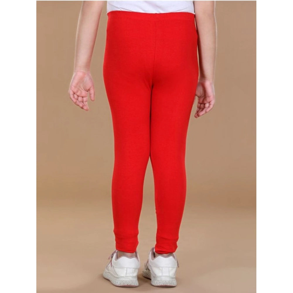 Red cotton lycra elasticated leggings for girls, comfortable activewear