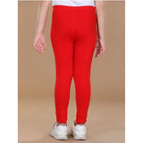 Red cotton lycra elasticated leggings for girls, comfortable activewear