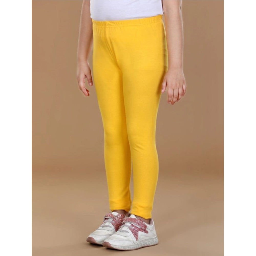 Yellow cotton lycra elasticated leggings for girls, perfect for activewear and casual wear