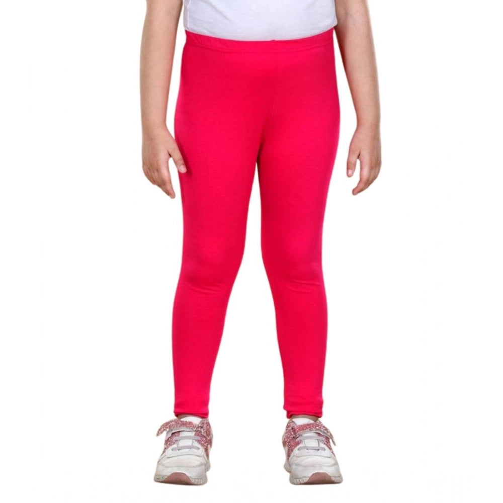 Dark pink cotton lycra elasticated leggings for girls, solid pattern, comfortable activewear