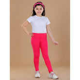 Dark pink cotton lycra elasticated leggings for girls - solid pattern, comfortable activewear