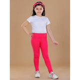 Dark pink cotton lycra elasticated leggings for girls - solid pattern, comfortable activewear