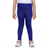 Blue cotton lycra elasticated leggings for girls, solid pattern, comfortable workout wear