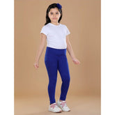 Blue cotton-lycra elasticated leggings for girls, ideal for activewear and comfort